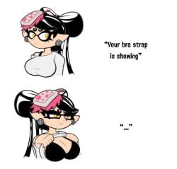 1girls bacontactician bra_strap_is_showing_(meme) callie_(splatoon) cleavage english_text female flashing meme smug solo splatoon