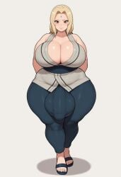 ai_generated big_balls big_breasts big_penis bulge bulge_through_clothing futanari gvukub huge_balls huge_breasts huge_cock naruto_(series) thick_thighs tsunade wide_hips