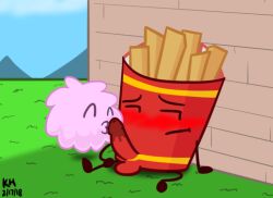 battle_for_dream_island battle_for_dream_island_again bfb bfdi bfdia fries_(bfdi) kissing_penis object_shows penis puffball_(bfdi) saliva_on_penis