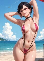 1girls 2d ai_generated areolae armpit bare_arms big_breasts bikini bikini_bottom bikini_top black_eyes black_hair boruto:_naruto_next_generations chest curvy curvy_figure cute cute_face detailed eyelashes eyeshadow female female_only fit fit_female focus hair high_quality large_breasts legs light-skinned_female light_skin lips lipstick looking_at_viewer makeup mascara medium_breasts naruto naruto_(series) nero100 outdoors outside pale-skinned_female pale_skin perky_breasts petite petite_body petite_female posing sarada_uchiha seductive seductive_look short_hair skinny skinny_girl stable_diffusion swimsuit swimwear tagme teenager thighs thin_waist tits twintails