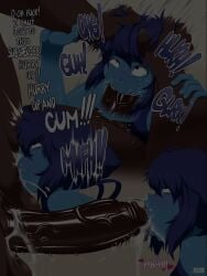 1boy 1girls blue_body deepthroat dialogue large_penis purple_hair small_skirt steven_universe tagme video