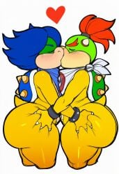 ai_generated ass_grab bowser_jr. dumptruck_ass eycocho gay gay_couple gay_kiss gay_kissing kissing ludwig_von_koopa mario_(series) yaoi