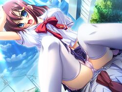 angry blue_eyes female footwear game_cg goshujinsama_daisuki legs murakumo_sakura panties school_uniform socks underwear