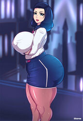 1girls 5tarex ass big_ass big_breasts bioshock bioshock_infinite black_hair blue_eyes breasts brown_hair burial_at_sea crossed_arms dark_hair elizabeth_comstock female female_only huge_ass huge_breasts light-skinned_female light_skin looking_at_viewer nail_polish pantyhose pinup plump pose rapture_(bioshock) skin_tight skirt smile solo standing thick_thighs thunder_thighs voluptuous wide_hips