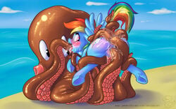 2013 anal anal_sex anus beach blue_feathers blue_skin blush brown_skin clouds color day double_penetration equine feathers female forced friendship_is_magic fur hair hi_res hooves looking_back multicolored_hair my_little_pony octopus oral outdoors pegasus penetration pink_eyes pussy rainbow_dash_(mlp) rainbow_hair rape saliva sand seaside short_hair sky straight_hair sucking tentacle vaginal_penetration wallpaper water wings zeroseven