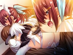 anus blue_eyes blush breasts female game_cg goshujinsama_daisuki kissing maid murakumo_sakura red_hair sex vaginal_penetration zettai_maou