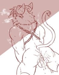 after_sex anal azazel azazel_(tokyo_afterschool_summoners) backsack balls caprine chains cum cum_in_ass cum_inside goat horn huff invalid_tag looking_back male mammal moku_nameko reptile scalie snake snake_tail tokyo_afterschool_summoners yaoi