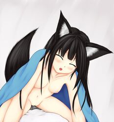 animal_ears black_hair breasts closed_eyes female fox_ears fox_tail navel nipples nude original pussy tail tenyoshi_(briansept) uncensored