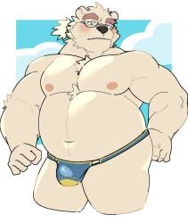 1boy 2023 anthro bear belly big_belly blush bulge clothing eyewear glasses hi_res humanoid_hands kemono leib_(tokyo_afterschool_summoners) lifewonders male male_only mammal moobs navel nipples overweight overweight_male polar_bear solo swimwear tokyo_afterschool_summoners ursine whitebeast20