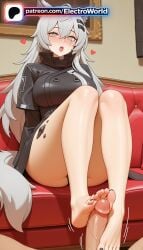 1boy 1girl 1girls 2026 ai_generated animal_ears arknights artist_name bare_legs barefoot blush cock dick electroworld feet feet_fetish foot_fetish foot_play footjob heart hetero hi_res high_quality high_resolution highres jacket lappland_(arknights) long_hair open_mouth patreon patreon_username penis soles solo_focus stable_diffusion tail toejob toenails toes two-footed_footjob watermark