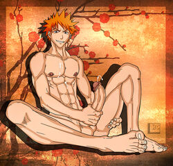 1boy barefoot bleach feet ginger gninrom ichigo_kurosaki male male_only masturbation orange_hair solo tagme