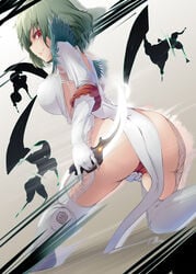 1girls ass cosplay devil_may_cry dot_r gloria_(cosplay) green_hair masturbation red_eyes smile touhou weapon yuka_kazami