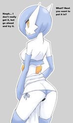 1girls alternate_color ass blue_hair boots breasts censored female female_gardevoir female_only gardevoir hair ikanomaru nintendo panties panties_on_side panty_pull pokémon_(species) pokemon pokemon_(species) pokemon_rse pussy_juice shiny_gardevoir shiny_pokemon solo translated underwear video_games