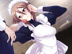 adjusting_hair brown_eyes brown_hair censored maid maji_de_watashi_ni_koi_shinasai! oshitari_azumi