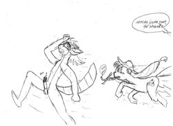 angry anthro applejack_(mlp) canine clippers equine female fox friendship_is_magic fur furry horse humor male monochrome my_little_pony penis pony raccoon rough_sketch running scared sketch smooth_skin xell0ss