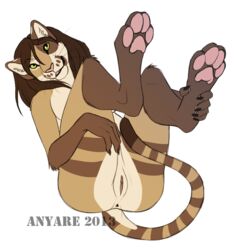 2013 alpha_channel anthro anus anyare anyare_(character) feline female fur furry hindpaw hybrid lion lioness looking_at_viewer nude paws plain_background pussy solo tiger transparent_background