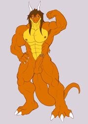 abs anthro arody balls biceps claws dragon erection fangs flexing hair horn male male_only muscles mutant-serpentina mutant_serpentina nipples nude paws pecs penis pose reptile scalie solo teeth