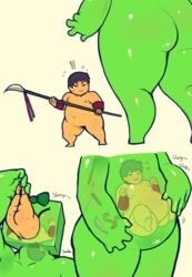 2girls anthro ass bow fat female female_only goo_creature heart modeseven monster_girl slime slime_girl spear tagme vore