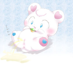 1girls anus bear chibi cute female female_only feral fur furry jewelpet jewelpet_(species) labra_(jewelpet) lying on_back peeing puddle pussy solo spread_legs spreading suvaru urine ursa ursid ursine watersports