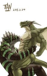 2boys abs ass biceps black_skin closed_eyes everquest fins gay green_skin iksar jiandou licking lizard male male_only muscles nude pecs red_eyes scalie smile striped_skin teeth tongue video_games yaoi