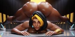 1girls 3d absurd_res ass ass_up big_ass dark-skinned_female domina female female_only hi_res high_heels highres huge_ass jack-o_pose nemesis_3d overwatch shiny_skin thick_thighs thighs