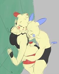 anthro ass ass_cleavage big_ass big_breasts breast_press breasts butt_crack buttjob closed_eyes erection female furry glint_(milkie) hand_on_breast incest kaboozle locker male milkjunkie minun nintendo open_mouth original_character penis plusle pokemon pokemon_(species) pokemorph spark_(milkie) tail video_games