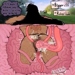 artist_upload back_view big_ass black_hair clit_sucking colored colored_sketch confused cultteabagging cuntboy english_text enlarged_clitoris ftm hairy_anus hairy_legs hairy_pussy impossible_fit jujutsu_kaisen kankaku_shadan large_insertion long_hair_male muscular_male onomatopoeia pierced_genitals piercings ruined_pussy stuck suguru_geto tan_skin tan_skinned_male tentacle tentacle_pit tentacle_sucking_clitoris trapped unaware watermark wolfbrain908