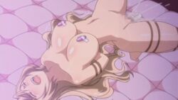 animated bed blonde_hair blush bondage breasts censored endou_makiko female female_ejaculation huge_breasts large_breasts long_hair mosaic_censoring navel orgasm rope screaming tan tanline tsugou_no_yoi_sex_friend? vibrator