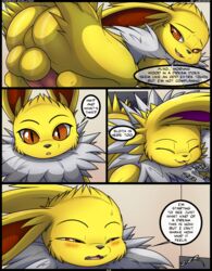 10s 2019 ass backsack balls blush comic eeveelution english_text erection fangs female feral fur hi_res jolteon kuroodod looking_back male multicolored_fur neck_tuft nintendo open_mouth original_character oversexed_eeveelutions page_162 penis perineum pokémon_(species) pokemon sam_(kuroodod) sleeping slit_pupils sloth_(kuroodod) speech_bubble teeth text tongue tuft two_tone_fur video_games white_fur yellow_balls yellow_fur