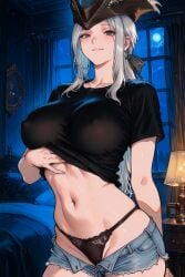 1female 1girls 2026 ai_assisted ai_generated alternate_costume background bed bedroom big_breasts bloodborne blush blushing_female breasts casual_clothes clothed clothing costume female female_focus female_only fromsoftware green_eyes hand_under_clothes lady_maria_of_the_astral_clocktower large_breasts light-skinned_female light_skin lingerie lingerie_panties long_hair night night_sky nipples nipples_visible_through_clothing no_bra panties pants_down ponytail pose posing pulling_clothing pulling_down_pants see-through_clothes see-through_clothing shirt shorts shorts_down shy smile smiling smug smug_face t-shirt teasing torso tricorne uncensored video_game video_game_character video_game_franchise video_games visible_through_clothes white_hair