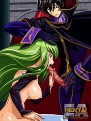 breasts c.c. code_geass fellatio lelouch_lamperouge licking nude open_mouth oral uncensored zero