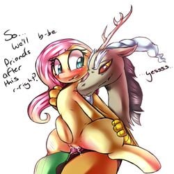 2013 antler cutie_mark discord_(mlp) draconequus duo edit english_text equine female florecentmoo fluttershy_(mlp) friendship_is_magic horn horse male my_little_pony pegasus penetration pony pussy sex straight straight_hair text vaginal_penetration wings