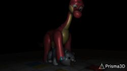 blue_body blue_nails cat_ears cat_tail dick_in_ass dinosaur feline holding_head red_body