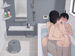 1girls 2boys aunt aunt_and_nephew bathing bathroom bathtub bathtub_sex incest light_skin milf pepper0 textless threesome