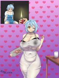 ass before_and_after bimbofication blue_hair bra breast_expansion breasts brown_eyes cookies flame fukami_isana heart housewife huge_ass huge_breasts hypnotico kamidere lactation large_breasts light_skin lighter milf milk spiral spiral_eyes symbol_in_eyes underwear