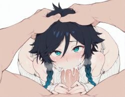 ai_generated cum cum_in_mouth cum_overflow facial femboy forced forced_oral genshin_impact heavy_breathing large_penis meupfem motion_lines muscular_male oral oral_sex otoko_no_ko rolling_eyes saliva sissy size_difference sweat sweatdrop sweating tagme venti_(genshin_impact) very_sweaty yaoi