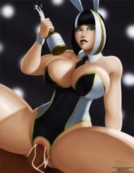 1boy 1girls 2026 anmatiel big_breasts blue_eyes bunny_ears bunnysuit champagne cum cum_in_pussy cum_inside dark-skinned_male dark_skin ela_(rainbow_six) faceless_male female lipstick looking_at_viewer makeup male_pov multicolored_hair multicolored_lipstick pale-skinned_female pale_skin rainbow_six rainbow_six_siege tagme thick_thighs ubisoft watermark