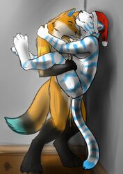 anthro canine cum dripping feline fox fur furry furry_only gay licking male neck storm-tiger tiger tongue