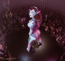 ass d.va exposed_ass exposed_breasts exposed_pussy female female_focus franticm84 long_hair nipples overwatch peeing public public_indecency public_urination sideboob standing_pee urine