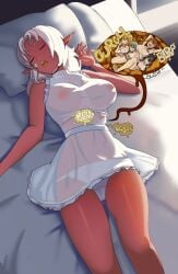 1girls 1themainman1 after_vore digestion elf elf_ears elf_female female female_pred giantess implied_vore see-through_clothing sleeping tagme vore