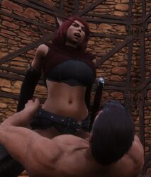 3d arm_gloves belly_piercing clothed clothed_sex cock conan_exiles cowgirl_position dick dubious_consent elf grabbing grabbing_breasts penis penis_in_pussy pussy questionable_consent red_hair riding screenshot squeezing_breast thigh_boots thighhighs vagina vaginal vaginal_insertion vaginal_penetration vaginal_sex