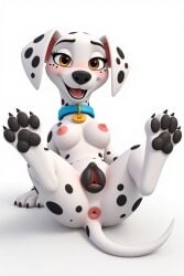 101_dalmatians 1female ai_generated animal_genitalia animal_pussy anus bed breasts busty_feral canine canine_genitalia canine_pussy dalmatian digitigrade disney eyelashes female feral feral_only furry furry_only furrypornaddiction looking_at_viewer nipples pawpads paws semi-anthro tail white_fur yellow_eyes