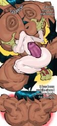 back_view comic flexing furry futa_on_futa futa_only futanari hatgirl_(toonguy100) muscles muscular muscular_female original_character squatting squish tan_body text tits_bigger_than_head toonguy100 vein werewolf_(toonguy100)