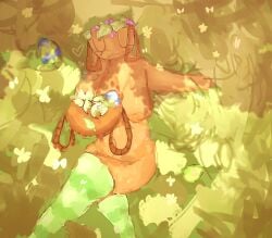 1girls :3 areola areolae basket bassie_(dandy's_world) beautiful beautiful_ass_art beautiful_background beautiful_girl beauty breasts brown_body brown_skin butterfly crossed_legs dandy's_world dandys_world digital_media_(artwork) easter easter_egg egg egg_basket female female_only flower flowers grass green_leaves green_socks halodouble happy_easter heart hearts highlights laying_down laying_on_ground leaf leaves legs_crossed medium_breasts naked naked_female nature nature_background nipples no_sex nude nude_female object_head pink_flower purple_flower pussy_covered render rendered shaded sleeping sleeping_naked sleeping_nude smile solo solo_female tagme tree_shade white_butterfly white_flower