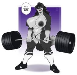 anthro big_breasts boosterpang breasts canine dark_fur female hair smooth_body smooth_lips vagina vani_(filut) vani_rasiak weightlifting weights