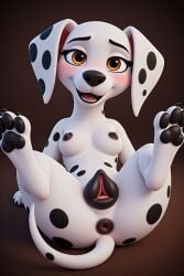 101_dalmatians 1female ai_generated animal_genitalia animal_pussy anus bed breasts busty_feral canine canine_genitalia canine_pussy dalmatian digitigrade disney eyelashes female feral feral_only furry furry_only furrypornaddiction looking_at_viewer nipples pawpads paws semi-anthro tail white_fur yellow_eyes