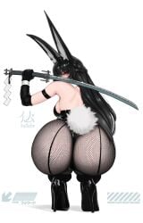 1girls ass breasts bunnysuit female female_focus female_only fishnets high_heels hoshimi_miyabi hotoke_shizuka hoyoverse large_ass leotard looking_at_viewer looking_back thick_ass thick_thighs zenless_zone_zero