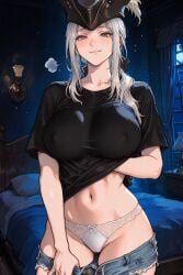 1female 1girls 2026 ai_assisted ai_generated alternate_costume background bed bedroom big_breasts bloodborne blush blushing_female breasts casual_clothes clothed clothing costume female female_focus female_only fromsoftware green_eyes hand_under_clothes lady_maria_of_the_astral_clocktower large_breasts light-skinned_female light_skin lingerie lingerie_panties long_hair night night_sky nipples nipples_visible_through_clothing no_bra panties pants_down ponytail pose posing pulling_clothing pulling_down_pants see-through_clothes see-through_clothing shirt shorts shorts_down shy smile smiling smug smug_face t-shirt teasing torso tricorne uncensored video_game video_game_character video_game_franchise video_games visible_through_clothes white_hair