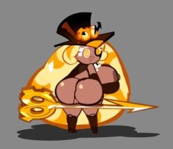 anal anal_invitation anal_suggest big_ass big_breasts big_hair breasts_out_of_clothes clockwork cookie cookie_run cookie_run_kingdom cookie_run_ovenbreak cubesmolly eyepatch footwear grey_background hat higher_resolution_request looking_at_viewer looking_back looking_back_at_viewer nipples_visible pantsless pussy pussy_peek revealing_clothes shading shadow sitting smiling_at_viewer sonic_embroider steampunk steampunk_goggles teasing teasing_viewer timekeeper_cookie yellow_eyes