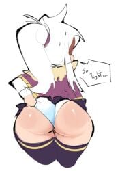 1girl 1girls ass ass_crack back_view big_ass big_thighs bubble_butt clothes_pull dialogue female female_focus female_only ghostlykoisus horn horns koi_(ghostlykoisus) long_hair long_ponytail miniskirt panties panty_pull ponytail presenting_ass presenting_hindquarters pulling_panties rule_63 shortstack skirt skirt_lift text thick_ass thick_thighs thighhighs thighs tight_clothing tight_panties white_background white_hair white_panties